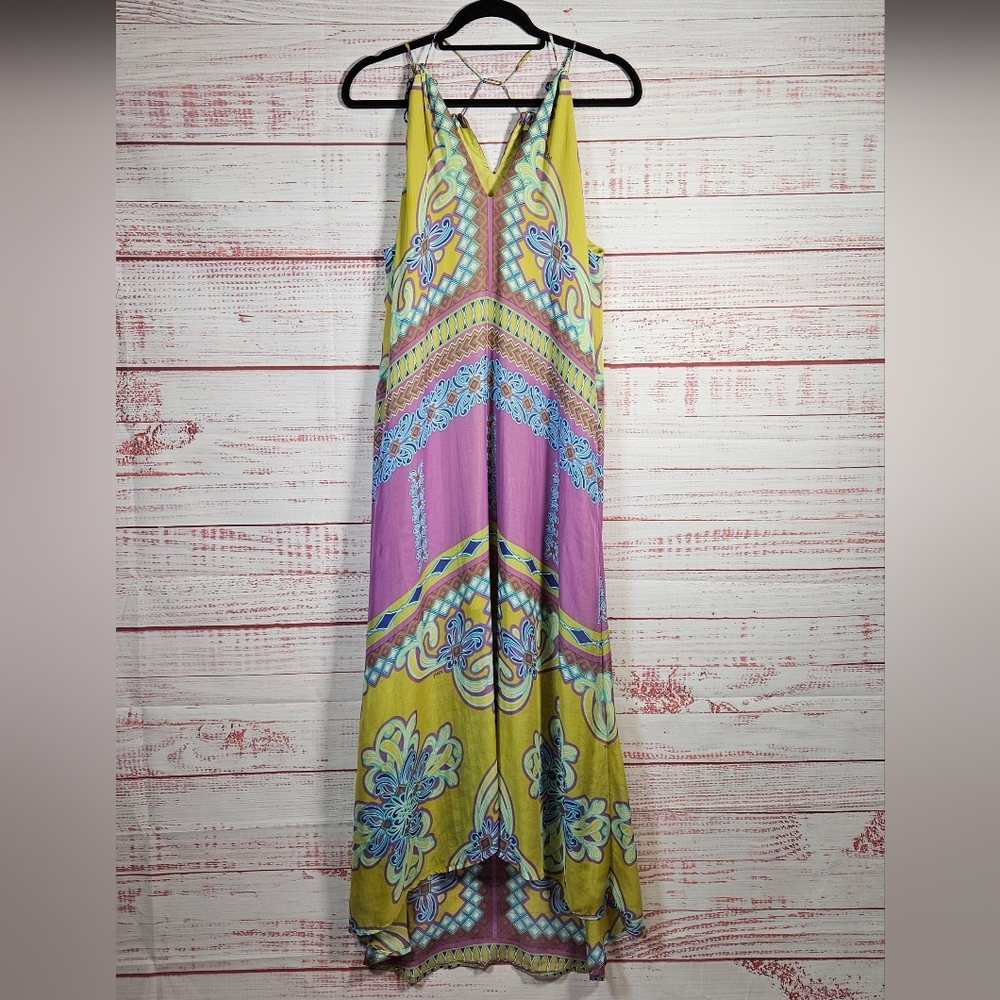 Hale Bob Yellow Pink Blue Bohemian Maxi Dress